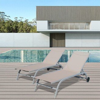 Telepassa Outdoor Chaise Lounge with Wheels and 5 Adjustable Position,Set Of 2