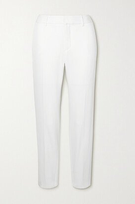 Satin-trimmed Wool-twill Tapered Pants - Off-white