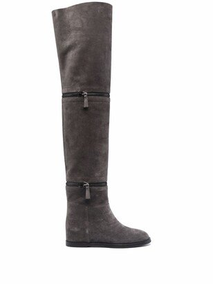 Zip-Detail Thigh-High Boots-AA