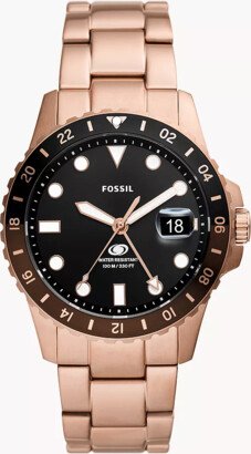 Blue Gmt Rose Gold-Tone Stainless Steel Watch