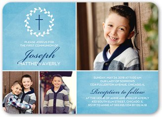 First Communion Invitations: Simple Immersion Boy Communion Invitation, Blue, Standard Smooth Cardstock, Rounded