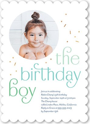 Girl Birthday Invitations: Splendid Sentiment Birthday Invitation, Green, 5X7, Pearl Shimmer Cardstock, Scallop