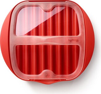 Microwave Bacon Maker & Cooker with Lid, Red