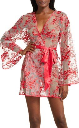 Floral Embroidered Sheer Mesh Robe