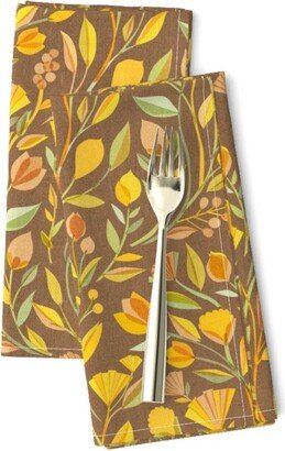 Delicate Floral Dinner Napkins | Set Of 2 - My Heart Blooms By Ceciliamok Flower Sprigs Brown Autumn Cloth Spoonflower