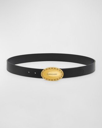 Men's Oval Buckle Leather Belt