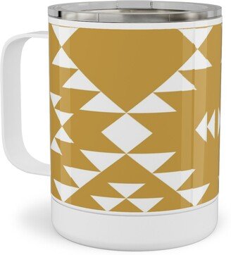 Travel Mugs: Navajo - Gold White Stainless Steel Mug, 10Oz, Yellow