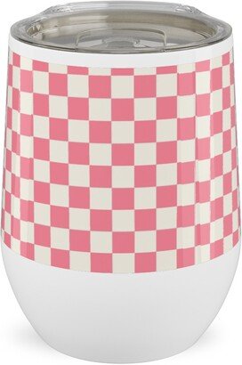 Travel Mugs: Checkered - Pink Stainless Steel Travel Tumbler, 12Oz, Pink