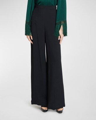 Woven Crepe Wide-Leg Pants