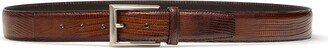 Men's Lizard Silvertone-Buckle Belt, Cognac