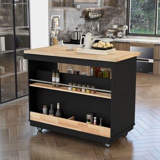 TiramisuBest Solid Wood Rolling Kitchen Cart Tableware Cabinet with Drawers