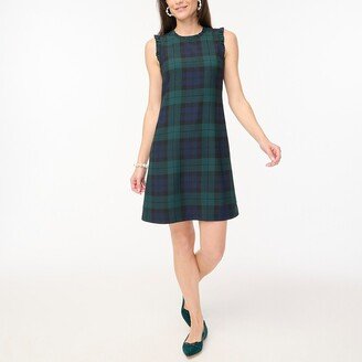 Women's Black Watch Plaid Ruffle-Neck Suiting Dress