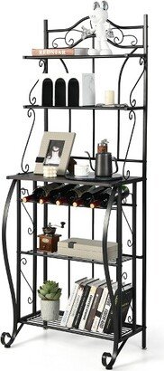 5-Tier Metal Kitchen Bakers Rack Microwave Storage Rack Oven Stand with Wine Organizer