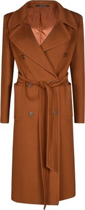 Double-breast Tie-waist Plain Coat