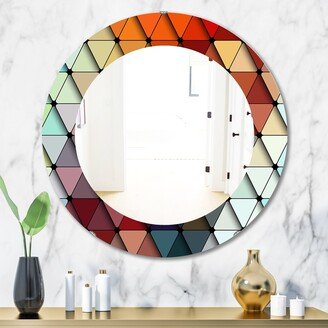 Designart 'Triangular Colourfields 23' Printed Modern WallMirror - Frameless Contemporary Oval or Round Bathroom Mirror - Red