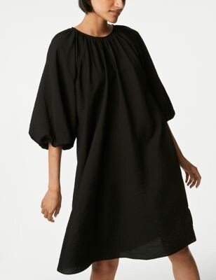 Puff Sleeve Knee Length Shift Dress