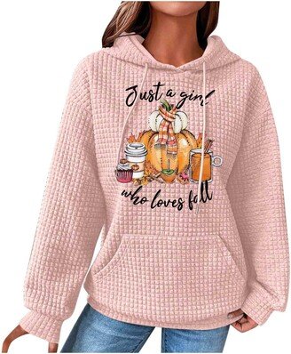 Generic Thanksgiving Sweatshirts for Women Plus Size Long Sleeve Oversized Hooded Lightweight Shirts Thankful Loose Fit Cute Streetwear Fall Fashion Clothes with Pockets pink XX-Large