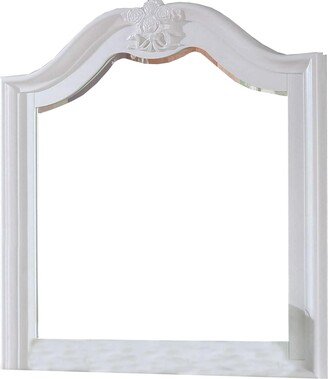 Mirror with Scalloped Frame and Ornate Floral Carving, White