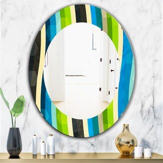 Designart 'Blue, Yellow, Blue, Green and Black Colored Curves' Printed Modern Mirror - Oval or Round Wall Mirror - Blue