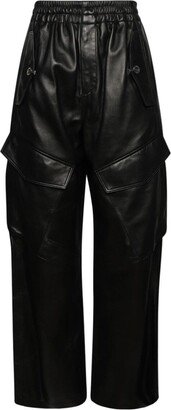 Elasticated-Waist Leather Cargo Pants