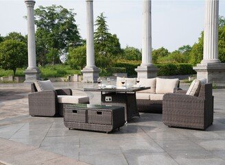 6pcs Wicker Patio Sofa Set Outdoor Chat Sets with Fir Pit Table with Drawer Table