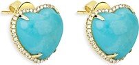 14K Yellow Gold Turquoise & Diamond Heart Stud Earrings