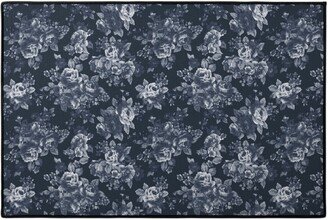 Door Mats: Navy Floral Door Mat, Blue