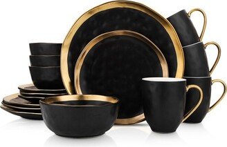 Stone Lain Florian 16-Piece Porcelain Dinnerware Set, Service for 4, Black