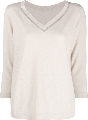 V-neck metallic trim jumper