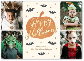 Halloween Cards: Whimsy Pumpkin Halloween Card, Beige, 5X7, Luxe Double-Thick Cardstock, Square