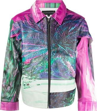 Graphic-Print Leather Jacket