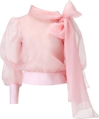 Lita Couture Flawless Pink Bow Organza Blouse