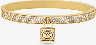 Precious Metal-Plated Brass Pavé Lock Bangle