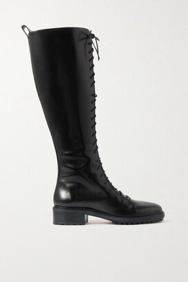 Rikki Lace-up Glossed-leather Knee Boots - Black