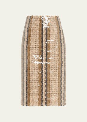 Bohemian Striped Knit Paillette Midi Skirt