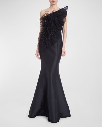 Strapless Feather Ruffle Mermaid Gown