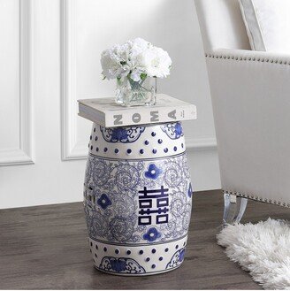 Double Happiness 18 Chinoiserie Ceramic Drum Garden Stool, Blue/White - JONATHAN Y