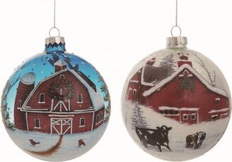 Glass Multicolor Christmas Barn and Farm Ornaments Set of 2