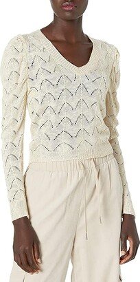 Women's V-Neck Puff Sleeve Sweater (Vanilla Bean) Women's Sweater