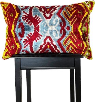 Ikat Velvet Pillow | Red Geometric Cases Covers Throw