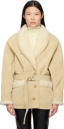 Beige Paneled Faux-Leather Coat