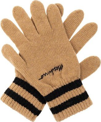 Logo Embroidered Knitted Striped Gloves