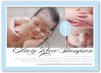 Baptism Invitations: Faithful Cross Boy Baptism Invitation, Blue, Luxe Double-Thick Cardstock, Square