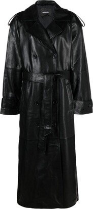 Mainless Double-Breasted Leather Coat