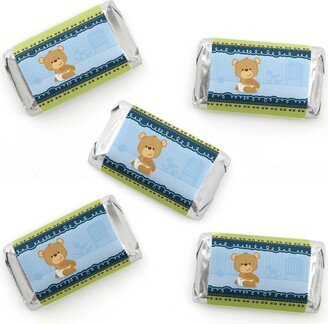 Big Dot Of Happiness Baby Boy Teddy Bear - Mini Candy Bar Wrapper Stickers - Small Favors - 40 Ct