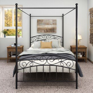 GEROJO Metal Canopy Bed Frame with Sturdy European Style Headboard & Footboard