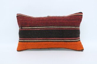 Turkish Pillow, Home Decor Throw Kilim Red Cushion, Striped Handwoven Case, Bench 6408