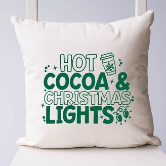 City Creek Prints Hot Cocoa And Christmas Lights Canvas Pillow Cover - Natural