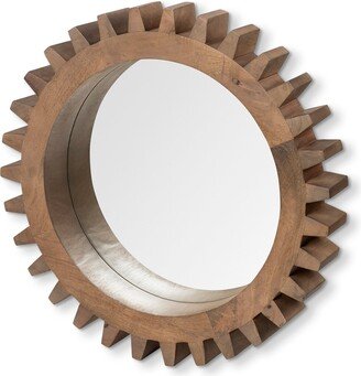 Sunrise Cog 17 Round Brown Wood Frame Mirror