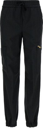 'cassie' Black Pants With Drawstring And Oversized Pockets In Wool Blend Woman